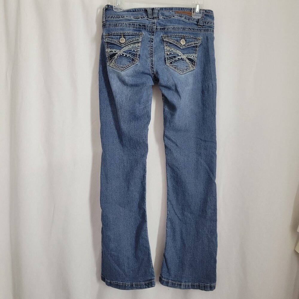 Wallflower Jeans Denim Junior 5 bling BOHO Y2K rhinestone embroidered distressed - Picture 2 of 10